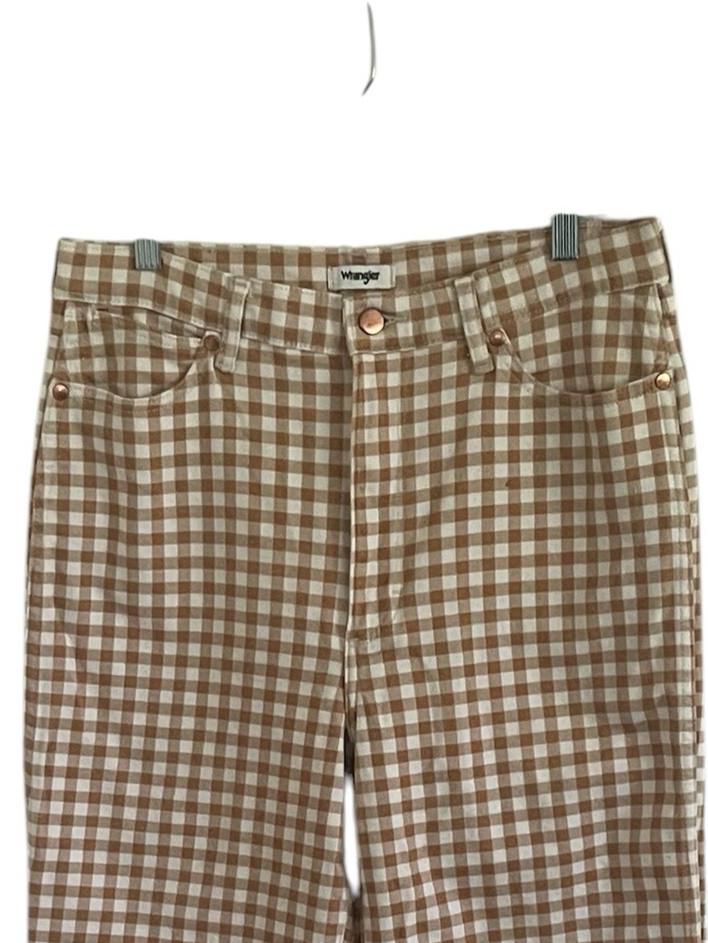 Wrangler Wanderer 622  Tan Gingham Check High Rise Flare Jeans 32 x 32 - Picture 3 of 12